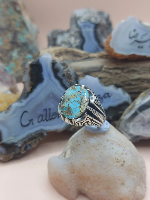 Persian Feroza Neyshaburi shajari 925 silver sterling men ring, Shia Muslim Feroza Nishabur Ring,