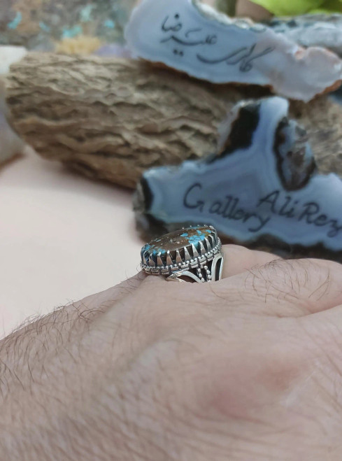 Persian Turquoise Nishabur Ajami, 925 Sterling Silver ladies ring, Feroza Nishapur Shia Muslim Jewellery,