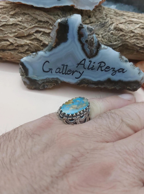Persian Turquoise Nishabur Ajami, 925 Sterling Silver ladies ring, Feroza Nishapur Shia Muslim Jewellery,