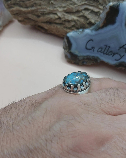 Turquoise Nishabur Ajami, 925 Sterling Silver ladies ring, Feroza Nishapur Shia Muslim Jewellery,