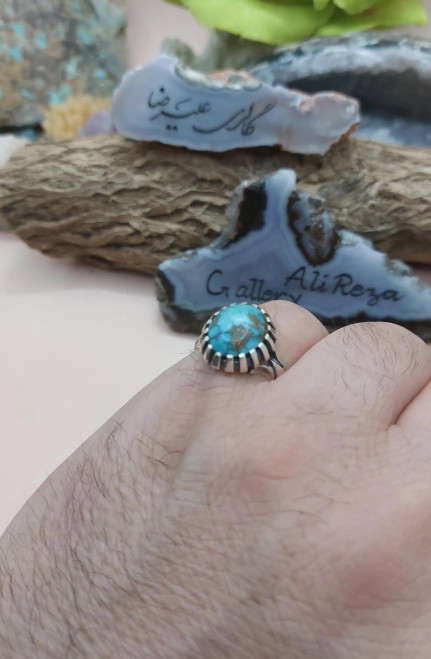 Persian Turquoise Neyshapuri shajari 925 silver sterling men ring real