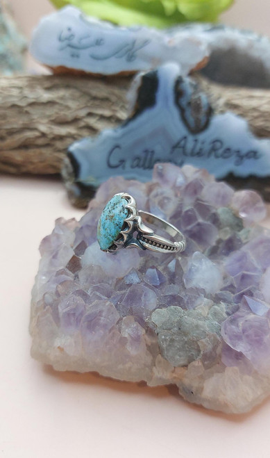 Persian Turquoise Neyshapuri shajari 925 silver sterling men ring, Feroza Nishapur Shia Muslim Jewellery,