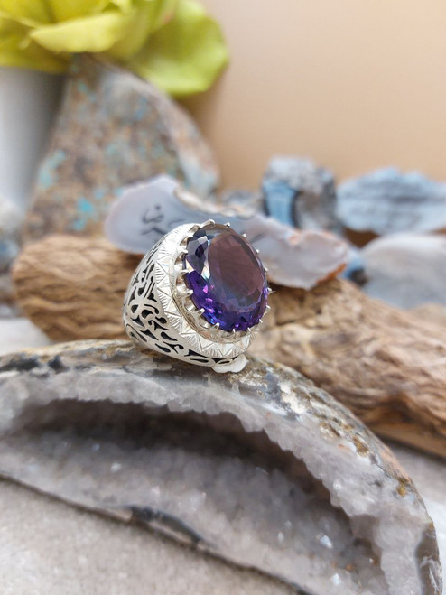 Genuine Elegant Brazilian Amethyst 925 Silver Men Ring Naturally mined Amethyst
