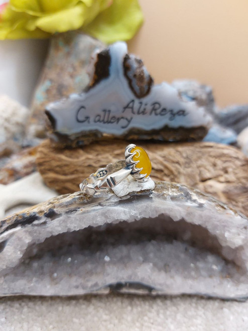 Authentic Sharaf al Shams 925 Sterling Silver Ring Natural Yellow Aqeeq Authentic Sharaf al Shams 925 Sterling Silver Ring Natural Yellow Aqeeq