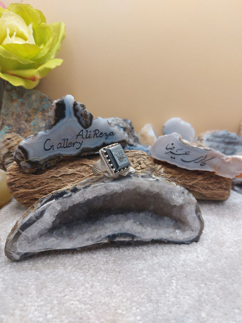 Hematite 925 Sterling Silver Men Ring, Ya Ali, Ya Fatima, 4 Salam Ziarat Ashura, against Evil Eyes , Repels Negativity , Protection armour Hematite 925 Sterling Silver Men Ring, Ya Ali, Ya Fatima, 4 Salam Ziarat Ashura, against Evil Eyes , Repels Negativity , Protection armour