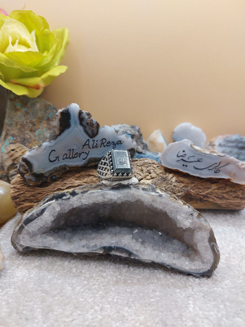 Hematite 925 Sterling Silver Men Ring, Ya Ali, Ya Fatima, 4 Salam Ziarat Ashura, against Evil Eyes , Repels Negativity , Protection armour Hematite 925 Sterling Silver Men Ring, Ya Ali, Ya Fatima, 4 Salam Ziarat Ashura, against Evil Eyes , Repels Negativity , Protection armour