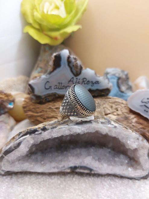 Hematite 925 Sterling Silver Men Ring, Ya Ali, Ya Fatima, 4 Salam Ziarat Ashura, against Evil Eyes , Repels Negativity , Protection armour