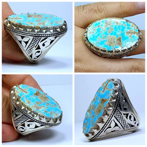 Persian Feroza Nishapuri shajari 925 silver sterling men ring, Shia Muslim Ring
