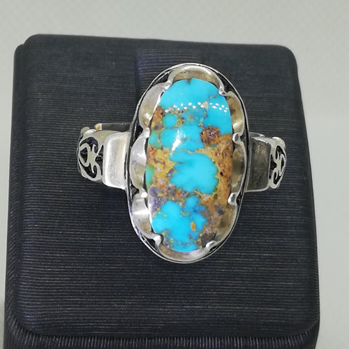 Persian Turquoise Nishapur ajami, 925 silver sterling ladies ring, Shia Muslim Feroza Ring,