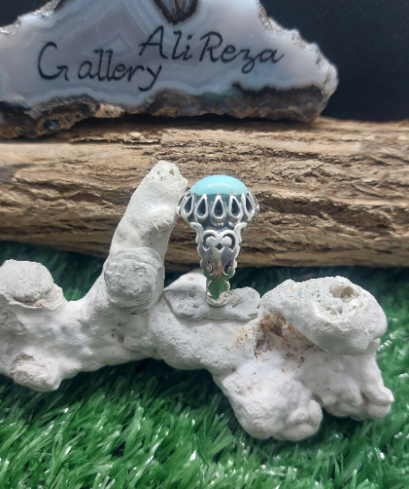 Turquoise Nishapur ajami, 925 silver sterling ladies ring, Shia Muslim Feroza Ring,
