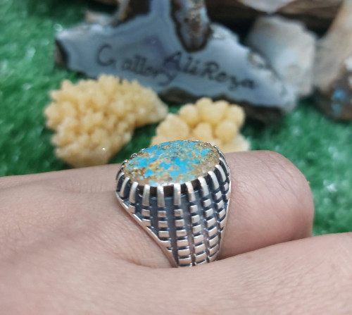 Persian Turquoise Neyshaburi Shajari, 925 silver sterling men ring, Shia Muslim Feroza Ring,