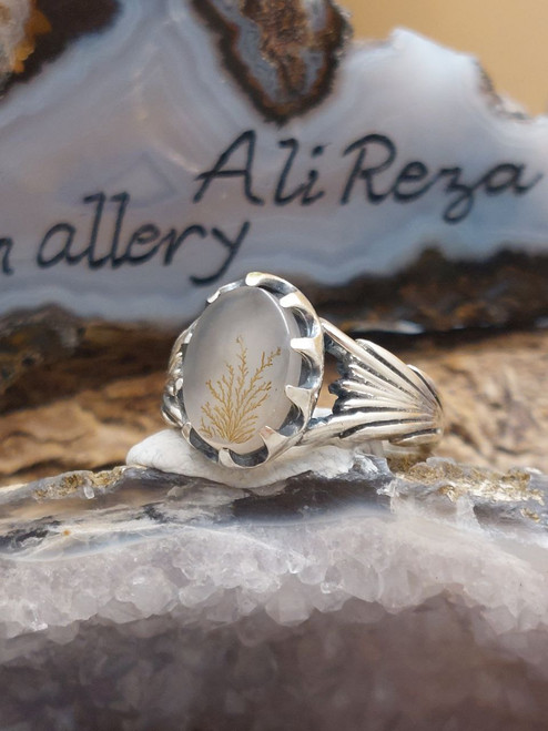 Anello in argento 925 naturale Aqeeq Shajar