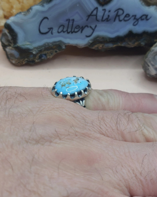 Turquoise Nishapur Shajari, 925 silver sterling men ring, Shia Muslim Feroza Ring,