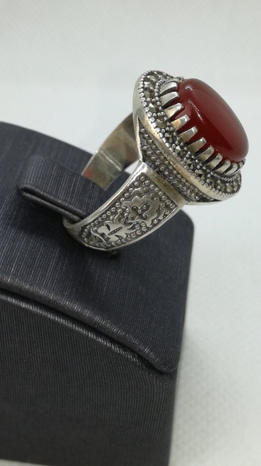 Aqeeq 925 Silver Ring, Bague en Agate, Aqiq Men Silver Ring,