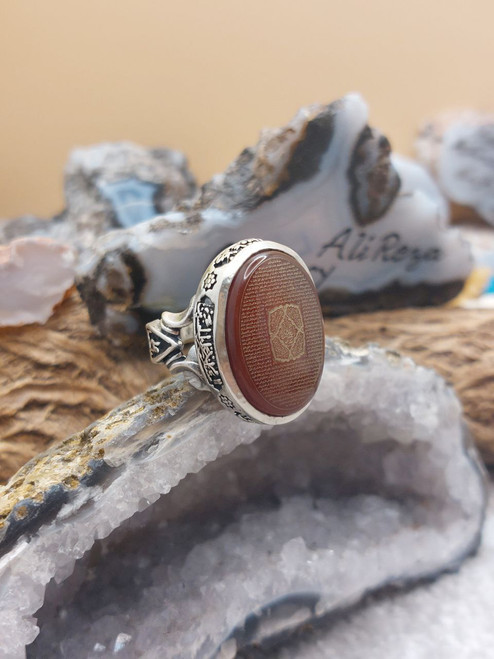 Handmade Silver Ring, 925 Sterling Silver, Hand Carved Carnelian, Aqeeq Yemeni Ring,