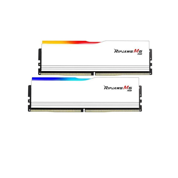 Buy the G.SKILL Ripjaws M5 RGB for Intel XMP 64GB(2x 32GB) DDR5 5600Mhz Desktop Memory - White ( F5-5600J3036D32GX2-RM5RW ). Shop online at Extremepc.co.nz