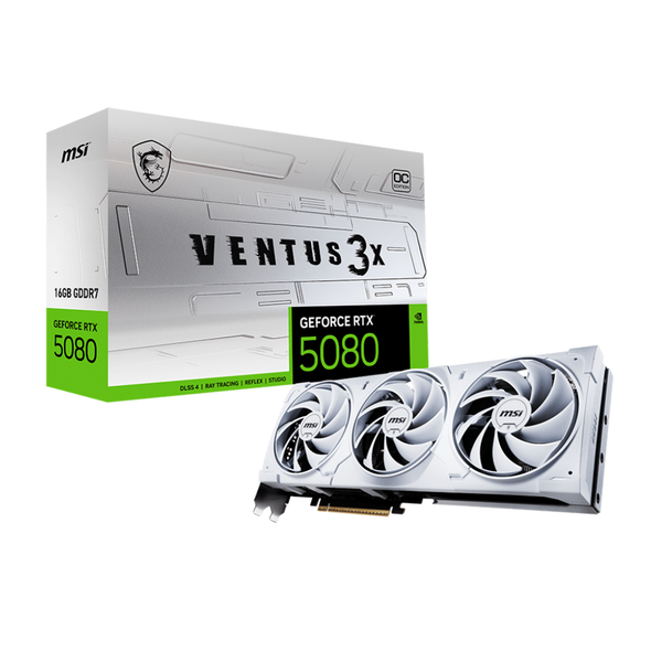 MSI NVIDIA GeForce RTX 5080 VENTUS 3 X OC WHITE 16GB GDDR7 Graphics Card
