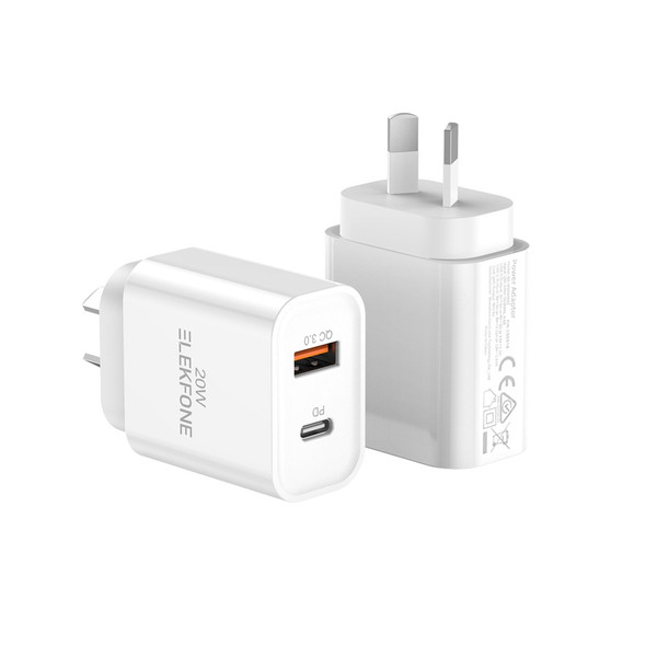 ELEKFONE 20W Dual Port USB & Type-C Fast Wall Charger