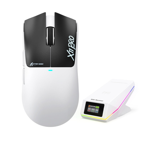 Attack Shark X11 PRO V2 Wireless Gaming Mouse with TFT Display Charging Dock White & Black