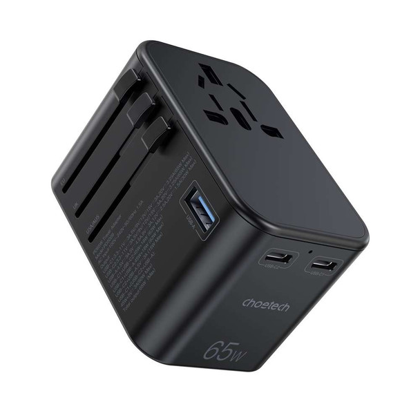 Choetech 65W Fast Universal GaN USB Travel Charger Black 2 x USB-C And A USB-A