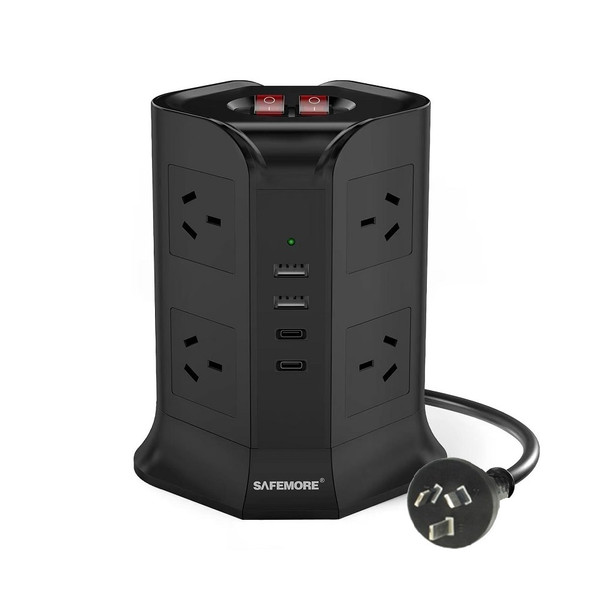 Buy the SAFEMORE Compact 2 Level Power Board with 2x USB-A & 2x USB-C Ports & 8 AC Outlets Black ( SM-OL2U2C8GB-BK ). Shop online at Extremepc.co.nz