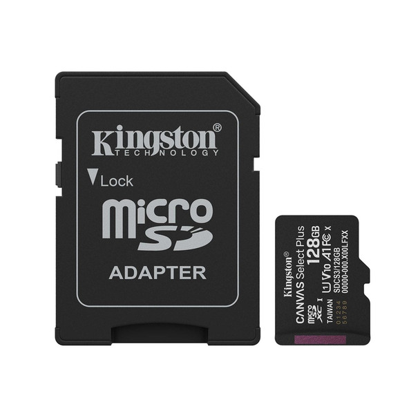 Buy the Kingston Canvas Select Plus G3 128GB microSDHC Memory Card - with Adapter ( SDCS3/128GB ). Shop online at Extremepc.co.nz
