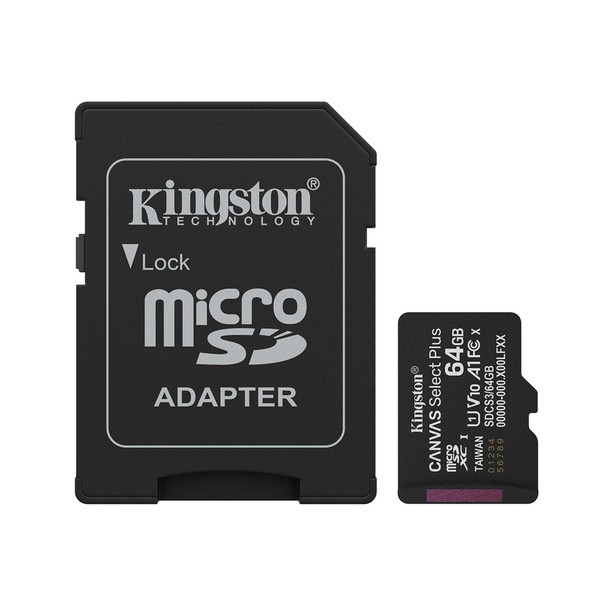 Buy the Kingston Canvas Select Plus G3 64GB microSDXC Memory Card - with Adapter ( SDCS3/64GB ). Shop online at Extremepc.co.nz
