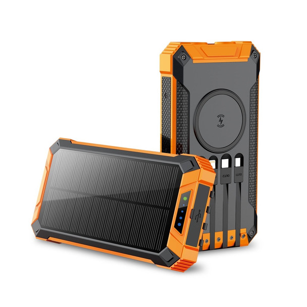 Fast Wireless Charger Solar Power Bank 20000mAh with Built-in Cables