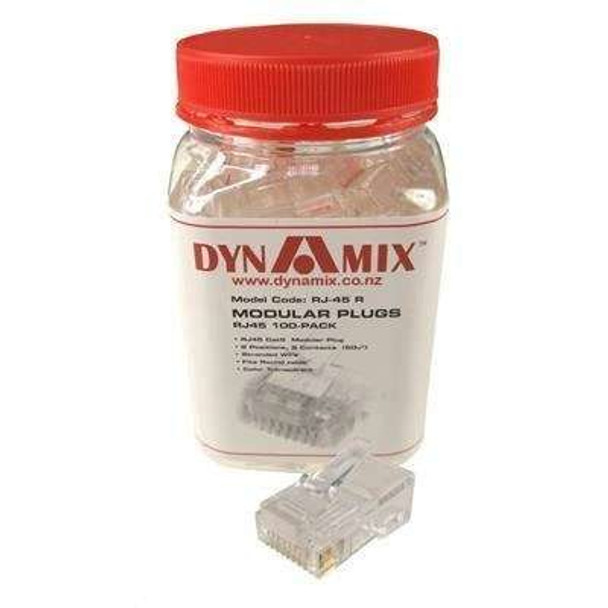 Buy the Dynamix RJ-45 Plug 100pc Jar - CAT5E, 8P8C Modular Plug, Round, Stranded ( RJ-45-R-JAR ). Shop online at Extremepc.co.nz