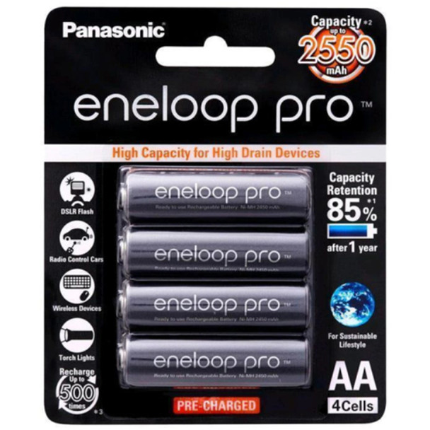 Buy Panasonic BK-3HCCE Eneloop PRO 2550mAh 1.2V AA Rechargeable Batteries - 4PK at the best price from Extremepc Online Store