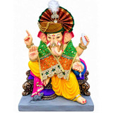 Premium Royal Ganesha Idol with Green & Maroon Peshwa Turban, 18 - 24 Inch