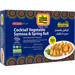 Three Rivers Cocktail Vegetable Samosa And Spring Roll Frozen, 1860 Grams (100 Pcs)