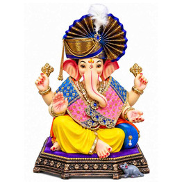 Premium Decorative Ganesha Idol with Royal Blue & Gold Peshwa Turban, 22 - 24 Inch