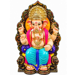 Premium Royal Ganesha Idol with Ornate Throne & Golden Crown, 18 - 24 Inch