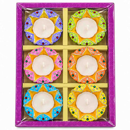 Decorative Multicolor Lotus Tealight Candle Set – 6 Pcs