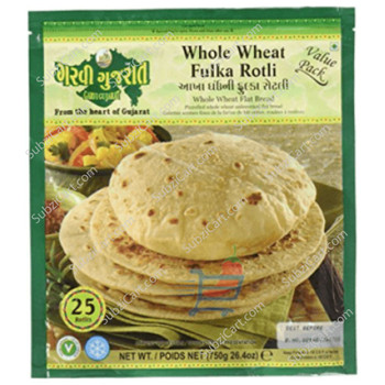 Garvi Gujarat Whole Wheat Fulka, 25 Pc