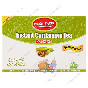 Wagh Bakri Instant Cardamom Tea Un Sweetened, 140 Grams(10 Sachets)
