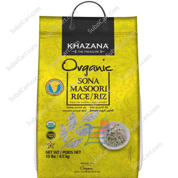Khazana Organic Sona Masoori Rice, 10 Lb