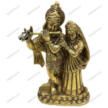 Radha Krishna Brass Idol,( Height 6", Width 3.5")