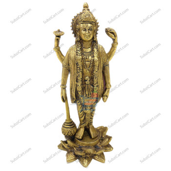 Sri Maha Vishnu Brass Idol, (Height 9", Width 4")