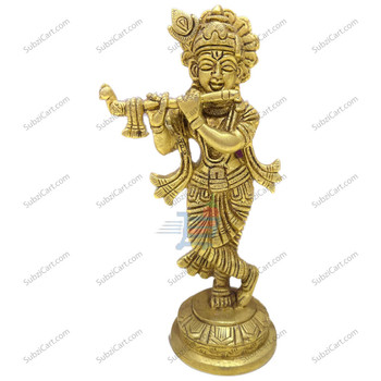 Sri Murali Krishna Brass Standing Idol, (Height 5", Width 3")