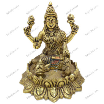 Mahalakshmi Devi Sitting Position With Round Flower, (Height 5", Width 4.5")