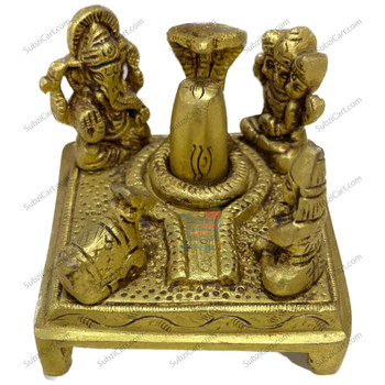 Shiva Linga Parivar Brass Idol,(Height 2.5", Width 2.75", Depth 2.75")
