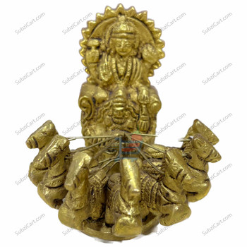 Surya Deva With 7 Horses Brass Idol, (Height 2.5", Width 3", Depth 3")