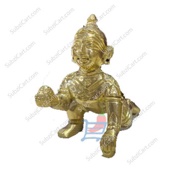Krishna Brass Idol Big, (Height 3", Width 2", Length 3")