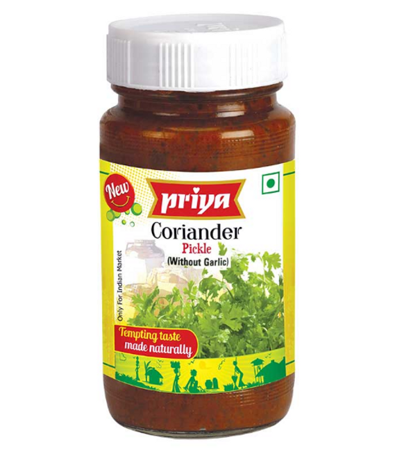 Priya Coriander Pickle
(Without Garlic), 300 Grams