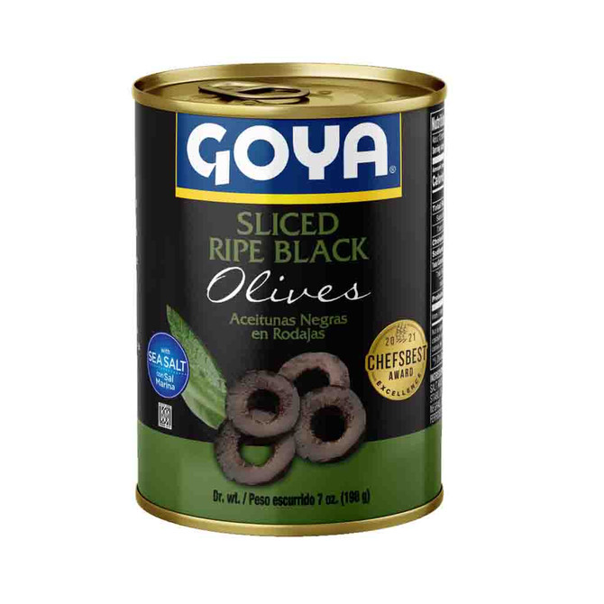 Goya Sliced Ripe Black Olives (Canned Vegetables), 198 Grams