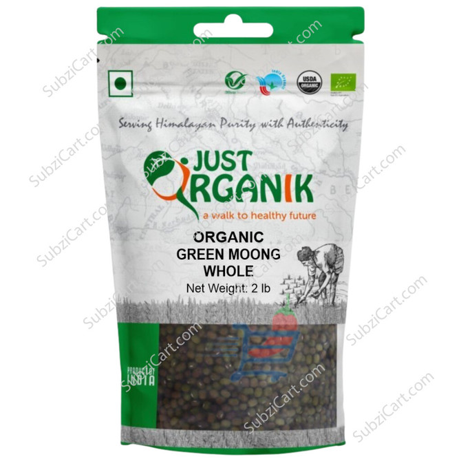 Just Organik Green Moong Whole, 2 Lb