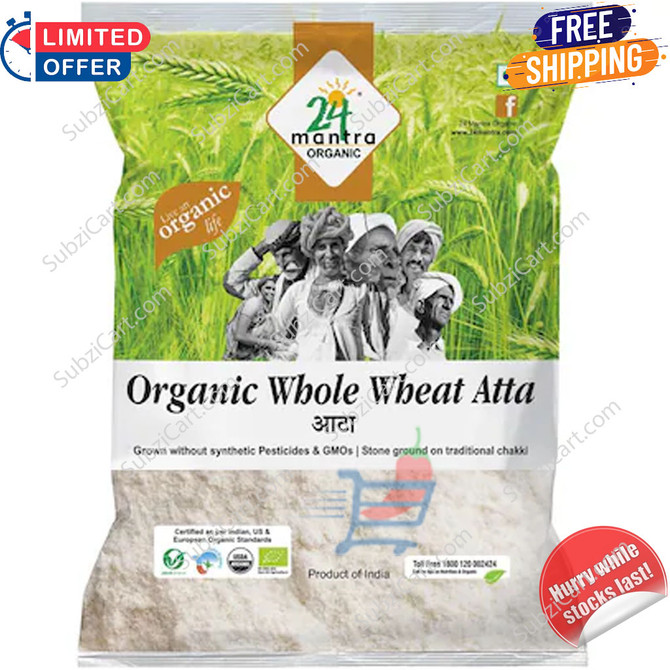 24 Mantra Organic Whole Wheat  Premium Atta, 10 Lb(Pack Of 2 Get Shipping $5 Each)