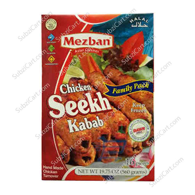 Mezban Chicken Seekh Kabab Fp Frozen, 560 Grams